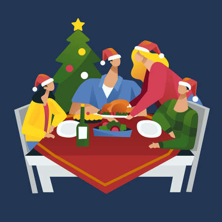 christmas dinner scene vector design illustrationのイラスト素材