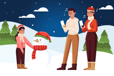 christmas snow scene vector design illustrationのイラスト素材