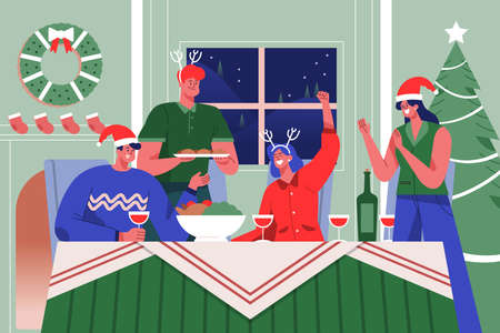 christmas dinner scene vector design illustrationのイラスト素材