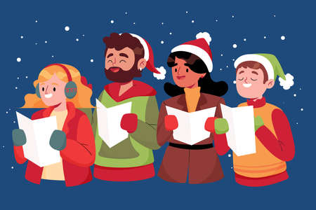 choir people singing christmas carol vector design illustrationのイラスト素材