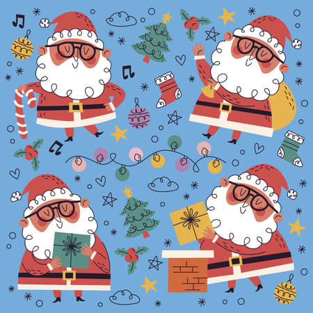 hand drawn doodle christmas collection vector design illustrationのイラスト素材