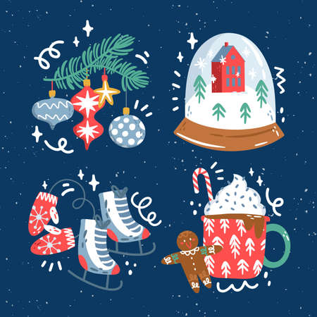 hand drawn cute christmas collection vector design illustrationのイラスト素材