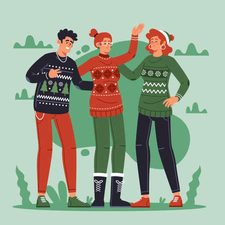 people wearing ugly sweaters vector design illustrationのイラスト素材
