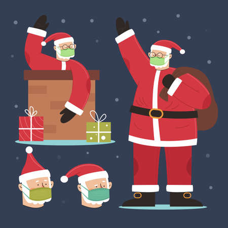 pack santa claus wearing medical mask vector design illustrationのイラスト素材