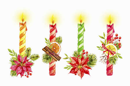 watercolor christmas candle collection vector design illustrationのイラスト素材