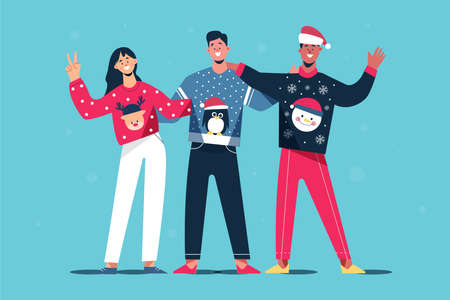 people wearing ugly sweaters vector design illustrationのイラスト素材