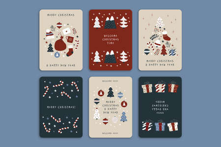 set cute organic christmas cards vector design illustrationのイラスト素材
