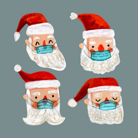 pack santa claus wearing medical mask vector design illustrationのイラスト素材