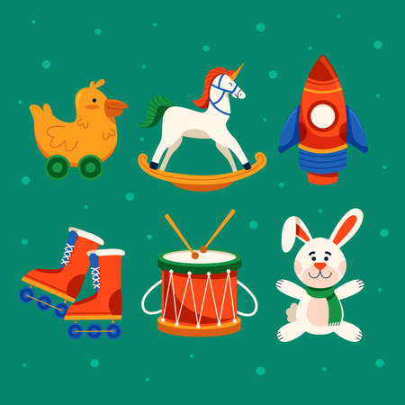 christmas toy collection flat vector design illustrationのイラスト素材