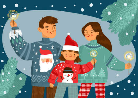 people wearing ugly sweaters vector design illustrationのイラスト素材