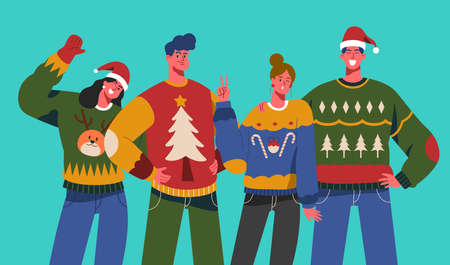 people wearing ugly sweaters vector design illustrationのイラスト素材