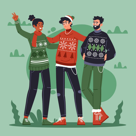 people wearing ugly sweaters vector design illustrationのイラスト素材
