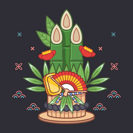 linear flat kadomatsu vector design illustrationのイラスト素材