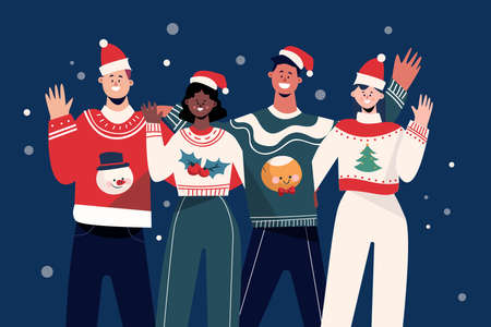 people wearing ugly sweaters vector design illustration