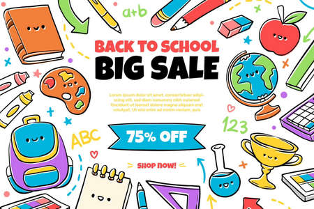 hand drawn back school vector design illustration sale banners with photoのイラスト素材