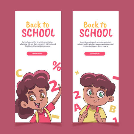 hand drawn back school vector design illustration banners set with photoのイラスト素材