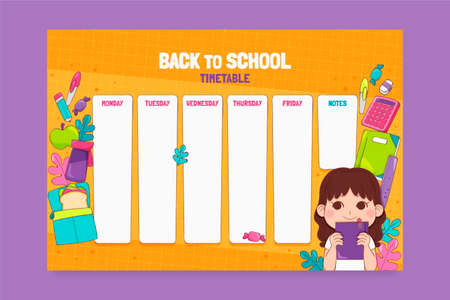 hand drawn back school vector design illustration timetable templateのイラスト素材