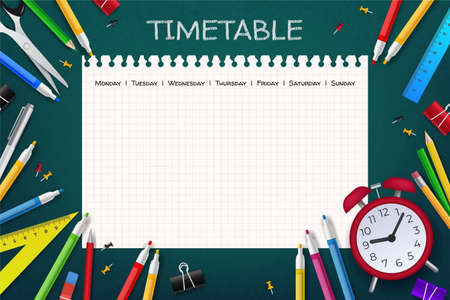 realistic back school vector design illustration timetable template