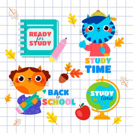 flat back school vector design illustration labels collectionのイラスト素材