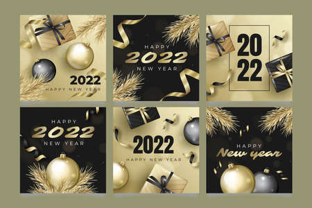 realistic new year banner collection abstract design vector illustrationのイラスト素材