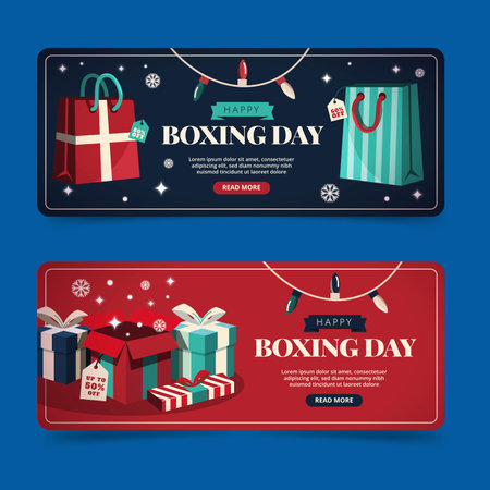 flat boxing day sale banners set abstract design vector illustrationのイラスト素材