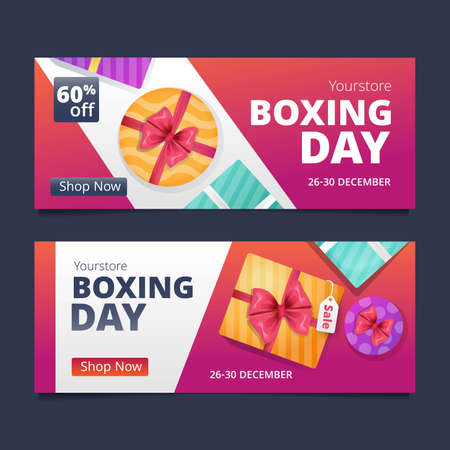 gradient boxing day sale horizontal banners set abstract design vector illustrationのイラスト素材