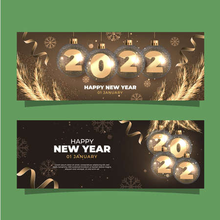 realistic new year horizontal banners set abstract design vector illustrationのイラスト素材