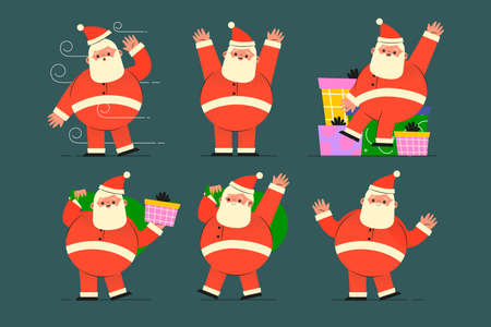 hand drawn flat santa claus characters collection abstract design vector illustrationのイラスト素材