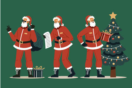hand drawn flat santa claus characters collection abstract design vector illustrationのイラスト素材