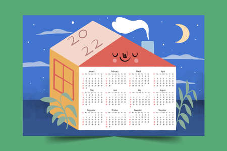 hand drawn 2022 calendar template abstract design vector illustrationのイラスト素材