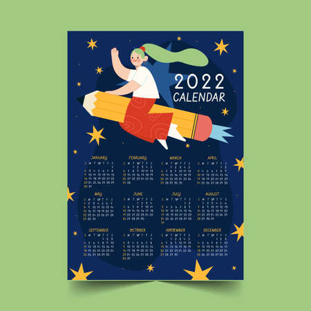 hand drawn flat 2022 calendar template abstract design vector illustrationのイラスト素材