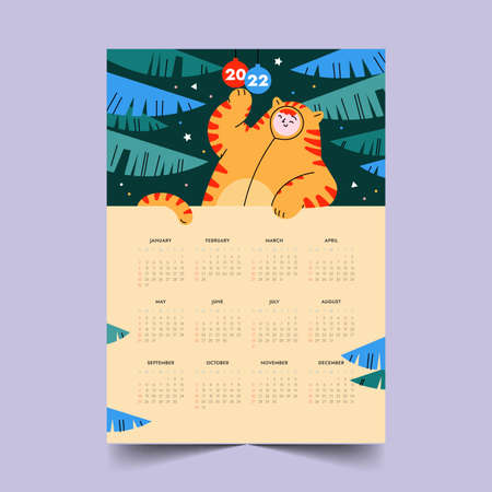 hand drawn flat 2022 calendar template abstract design vector illustrationのイラスト素材