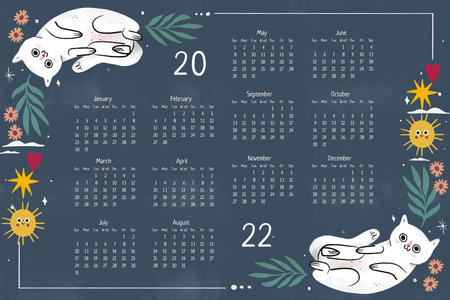 hand drawn 2022 calendar template abstract design vector illustrationのイラスト素材