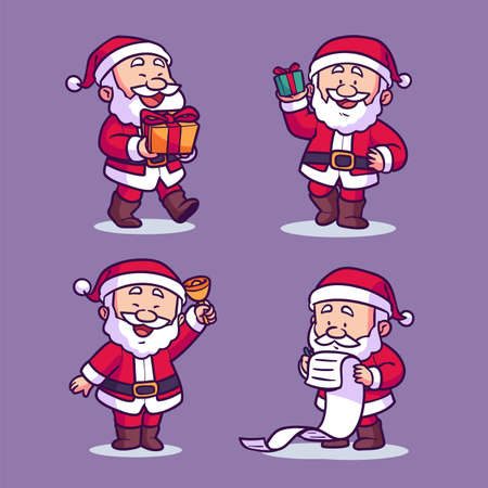 hand drawn santa claus characters collection abstract design vector illustrationのイラスト素材
