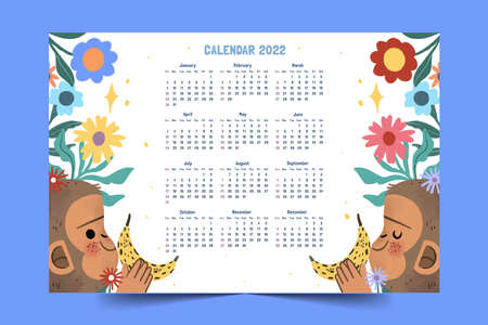 hand drawn 2022 calendar template abstract design vector illustrationのイラスト素材
