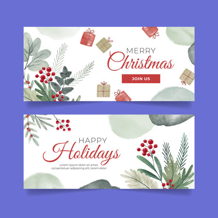 watercolor christmas horizontal banners set abstract design vector illustrationのイラスト素材