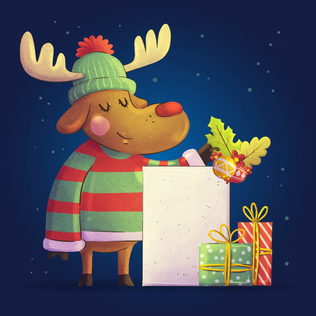 watercolor christmas character holding blank banner abstract design vector illustrationのイラスト素材