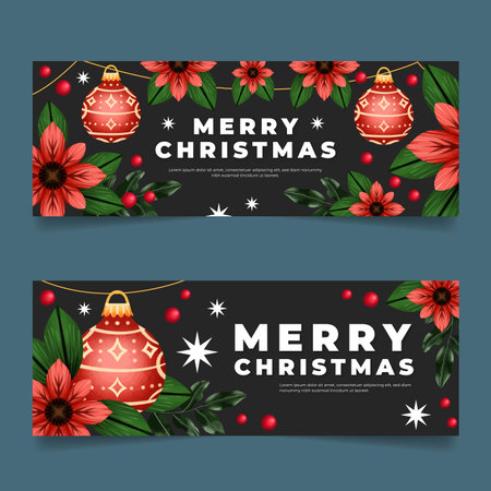 watercolor horizontal christmas banners set abstract design vector illustrationのイラスト素材