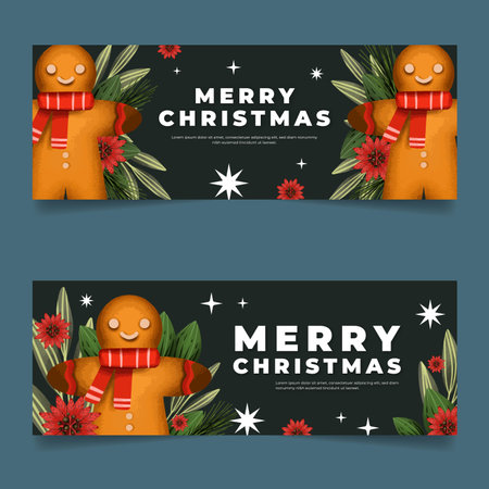 watercolor horizontal christmas banners set abstract design vector illustrationのイラスト素材