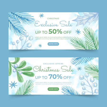 watercolor christmas horizontal banners set abstract design vector illustrationのイラスト素材