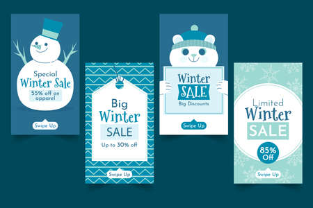 hand drawn flat winter sale banners collection abstract design vector illustrationのイラスト素材