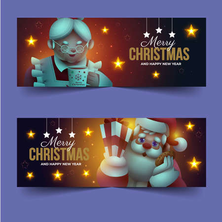 realistic christmas horizontal banners set abstract design vector illustrationのイラスト素材