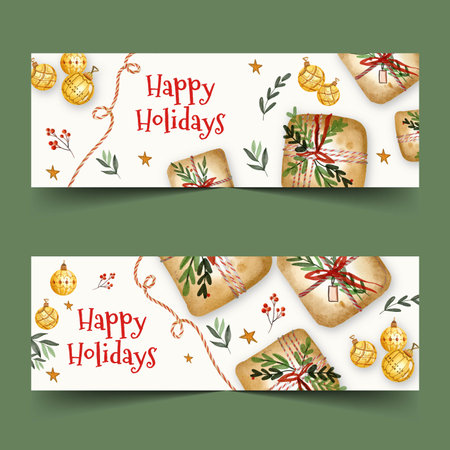 watercolor happy holidays banners set abstract design vector illustrationのイラスト素材