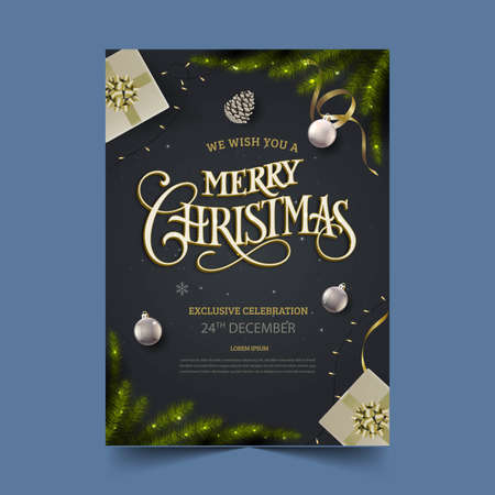 realistic christmas greeting card template abstract design vector illustrationのイラスト素材