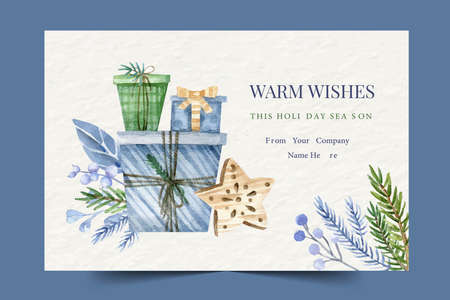 watercolor business christmas cards template abstract design vector illustrationのイラスト素材
