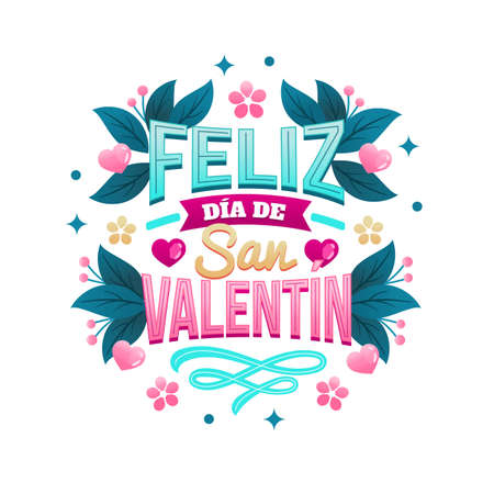 flat happy valentine day lettering spanish design vector illustration design vector illustrationのイラスト素材
