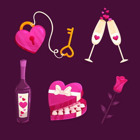 hand drawn valentine day elements design vector illustrationのイラスト素材