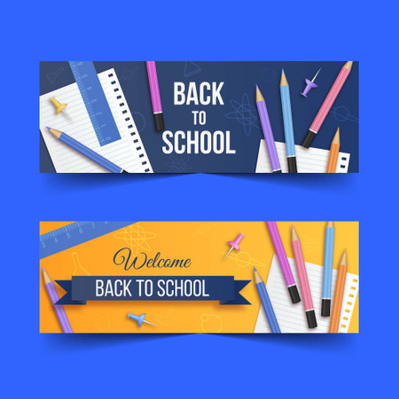 realistic back school banners set vector design illustrationのイラスト素材