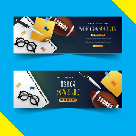 realistic back school sale horizontal banner template vector design illustrationのイラスト素材