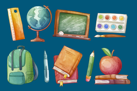 watercolor back school elements collection vector design illustrationの写真素材